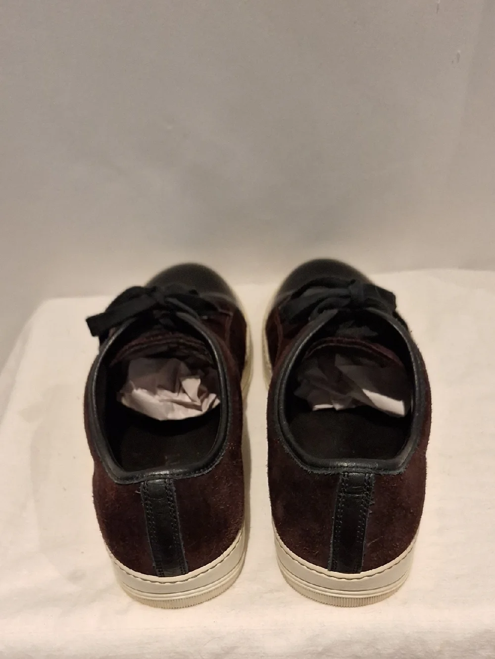 Lanvin Men's Brown Suede and Black Patent Leather Toe Cap Low-Top Sneakers